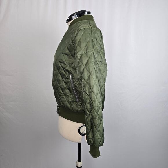 Eilly Bazar Quilted Bomber Jacket Women's L Green Zip Up NWOT - Picture 5 of 16